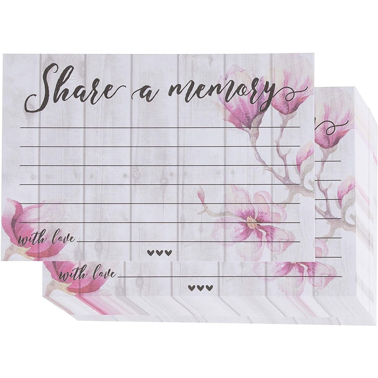 Share a Memory Card - 100-Pack Single-Sided Flat Card for Funeral, Memorial Service, Celebration of Life Events, Pink Floral Design, 4 x 6 Inches